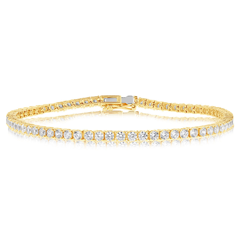 19cm 9ct Yellow Gold Tennis Bracelet with Sparkling Cubic Zirconia