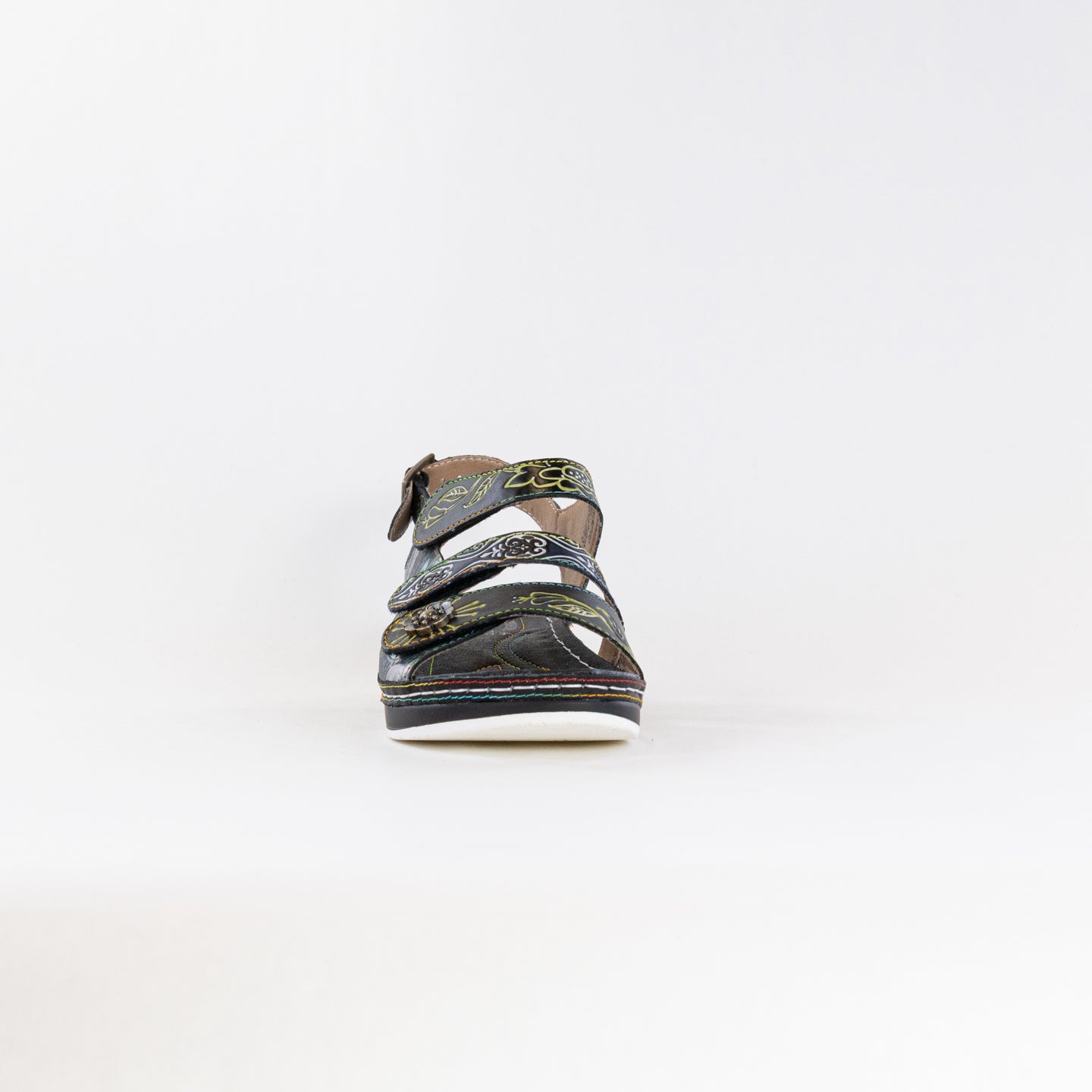 Spring Step Women's Black Multi Sumacah Hand-Painted Leather Sandals