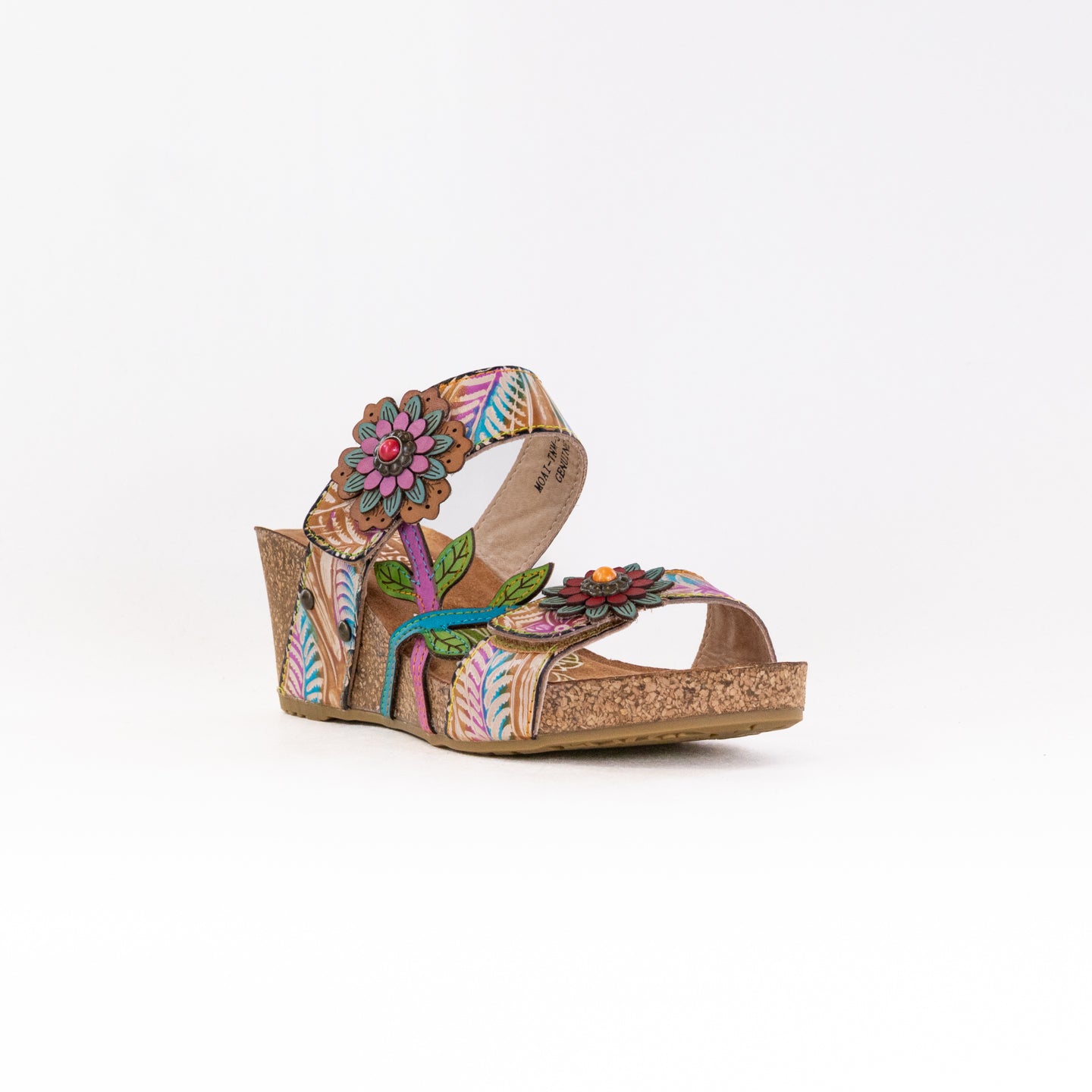 Spring Step L'Artiste Moai Women's Tan Multi Floral Asymmetrical Sandals