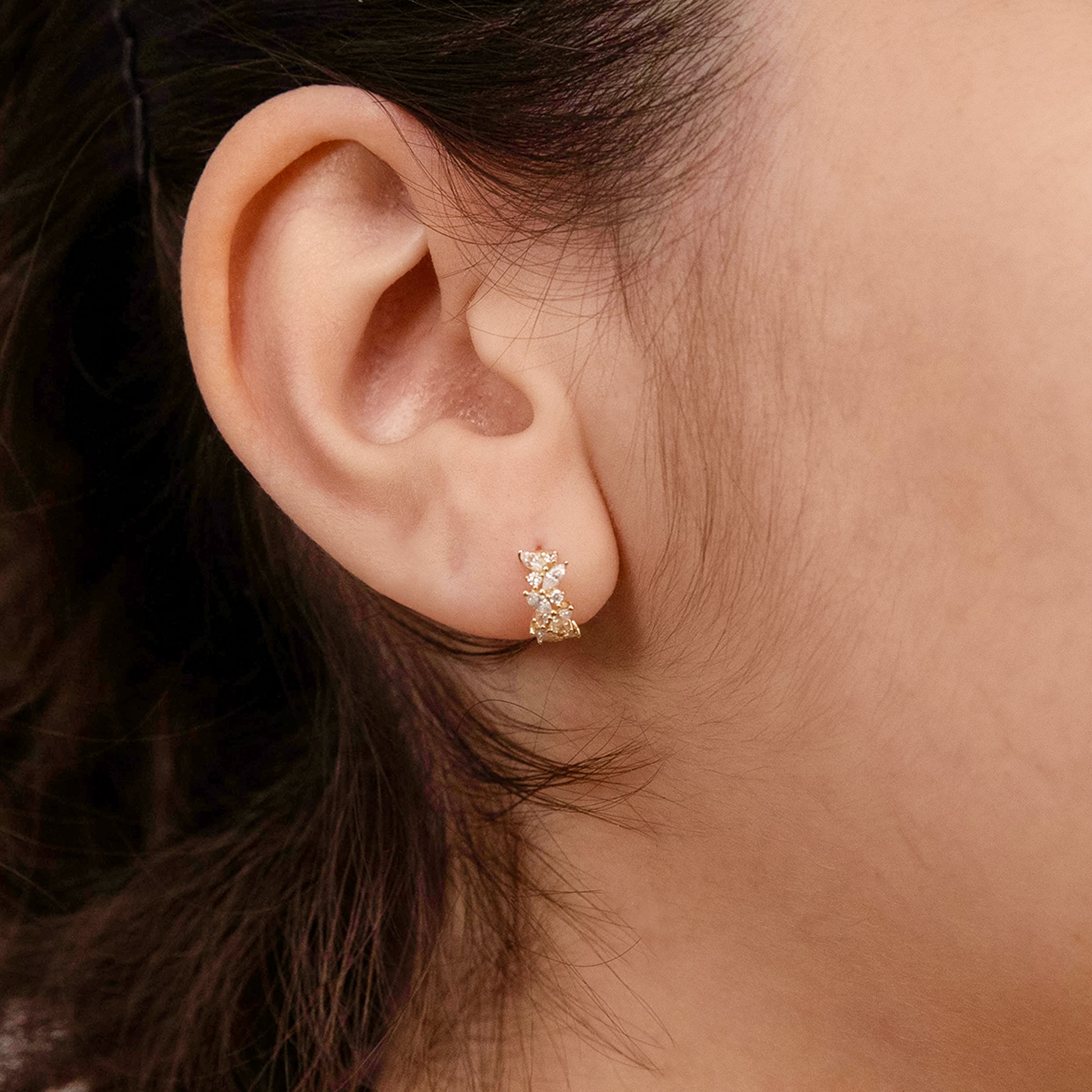 9ct Yellow Gold Cubic Zirconia Leaf - Patterned Half - Hoop Earrings for Daily Wear