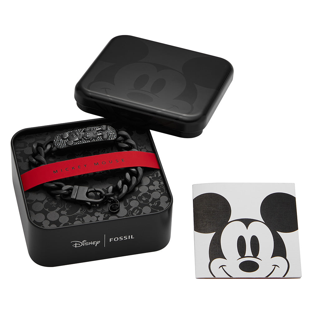 100th Disney Anniversary Black - Tone Stainless Steel Mickey Mouse Plaque ID Bracelet