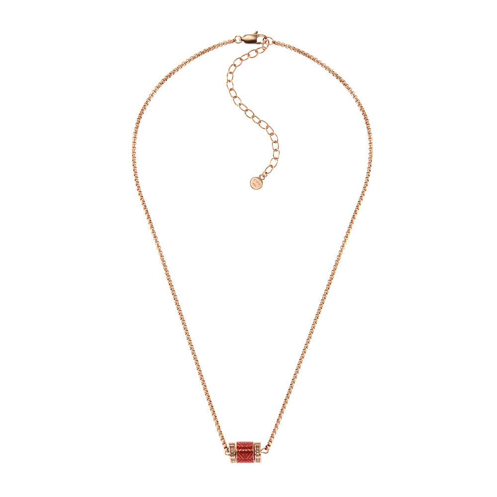 Emporio Armani Fashionable Rose Gold - Coated Stainless Steel Red Lacquer Pendant Necklace With Chain