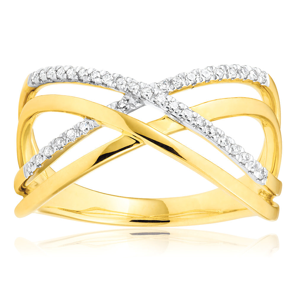 Stunning 9 Carat Yellow Gold Ring Embellished with Diamonds
