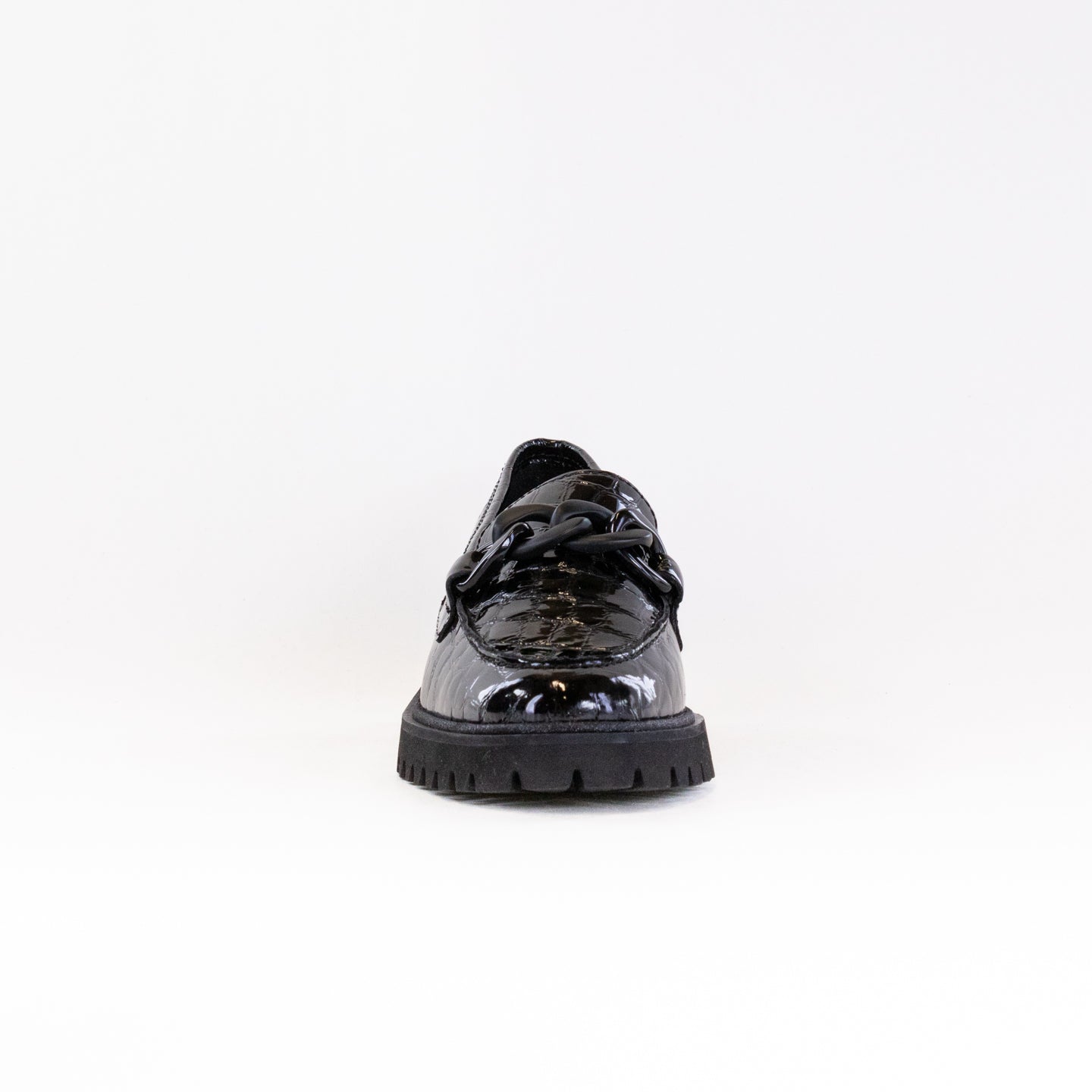 Stylish Women's Black Crocodile Print Ara Kiana Chunky Sole Chain Loafers