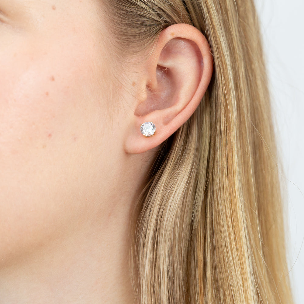 9ct Yellow Gold 6.5mm Cubic Zirconia Brilliant Cut Stud Earrings - Stunning Sparkle