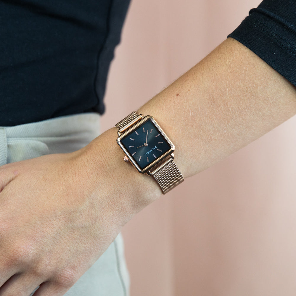 Ellis & Co 'Alyssa' Rose Gold Charcoal Mesh Band Women's Comfort Watch