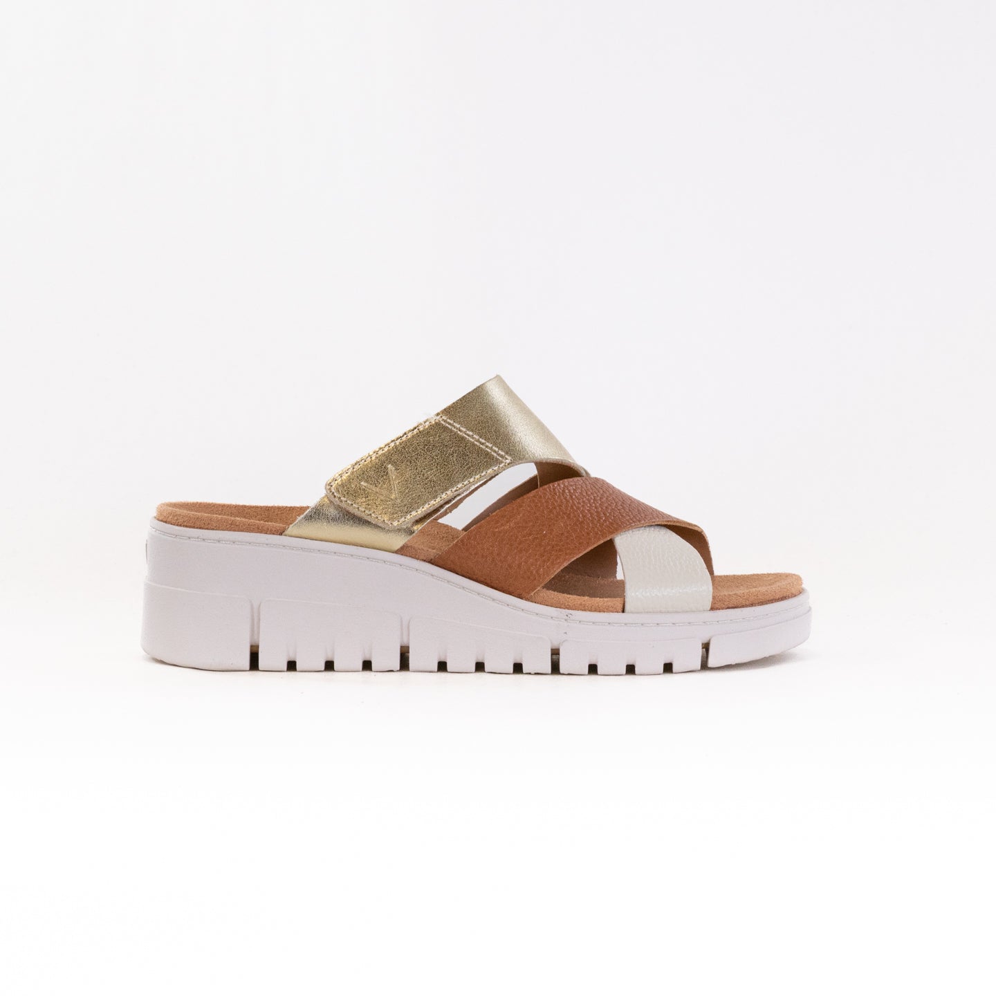 Women's Vionic Uptown Sunset Wedge Sandal in Metallic Tan/Gold Leather