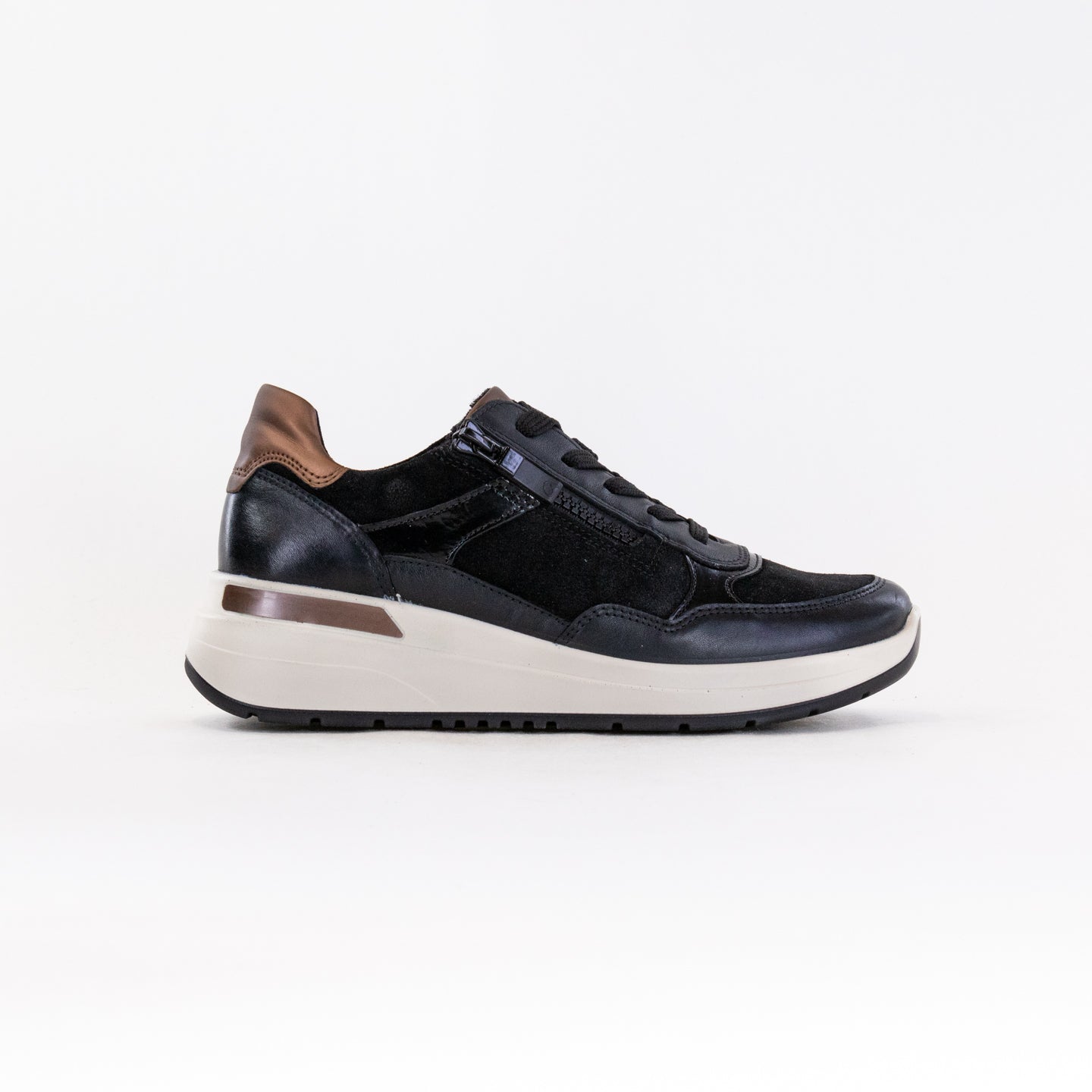 ARA Women's Garda Black Leather Wedge Shoes