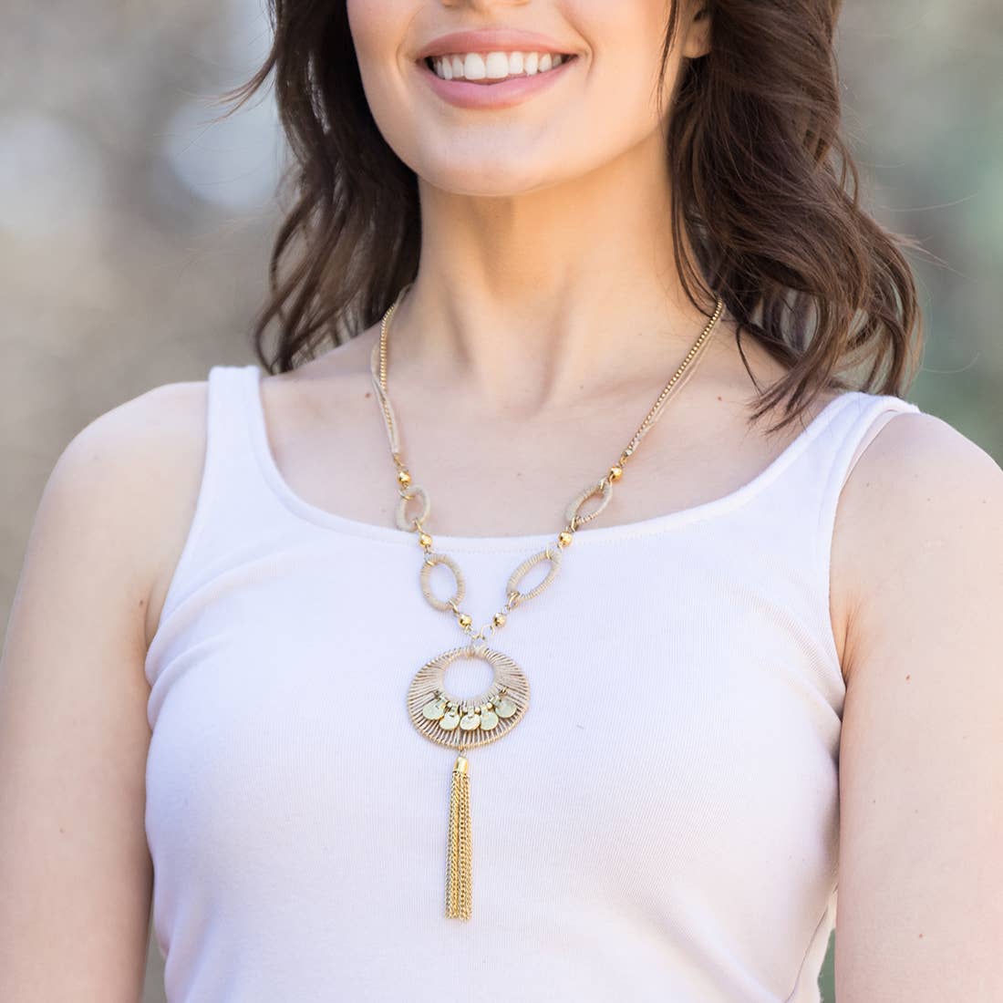 Sachi Bohemian Neutrals Chain Tassel Necklace - A Unique Fashion Statement