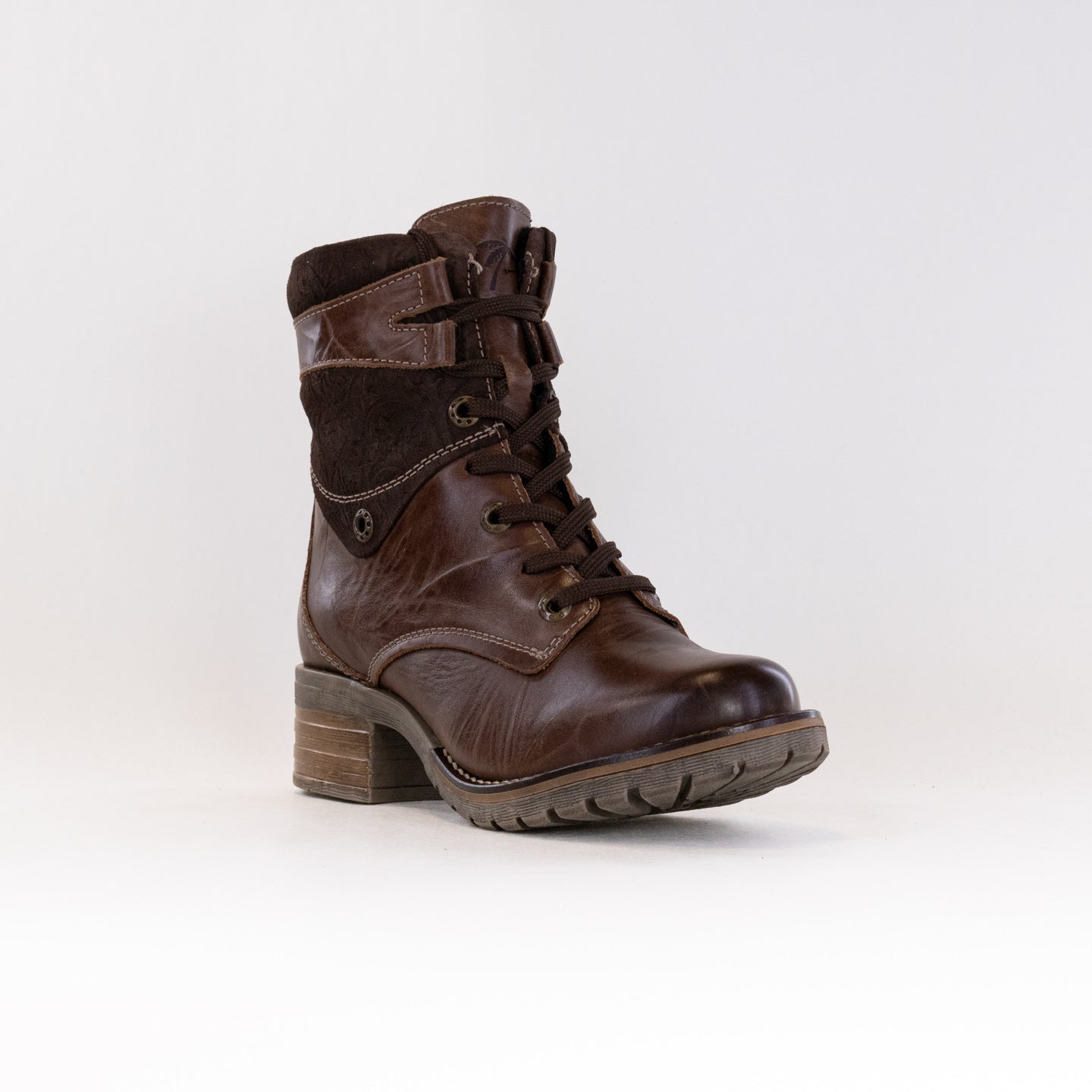 Women's Dromedaris Kara Wide Chocolate Print Suede Short Lace-up Boots