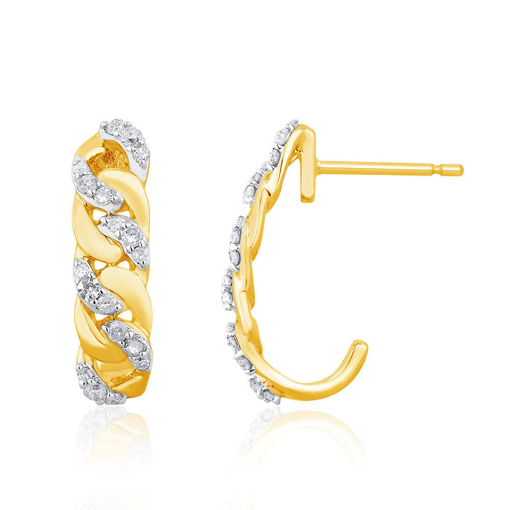 Exquisite 9ct Yellow Gold Linked Diamond Earrings for Jewelry Lovers