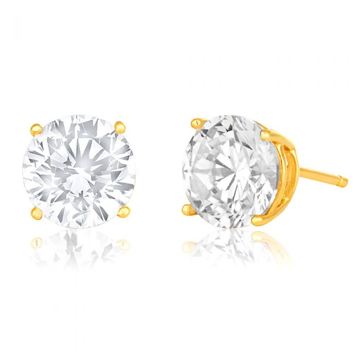 9ct Yellow Gold 6.5mm Cubic Zirconia Brilliant Cut Stud Earrings - Stunning Sparkle