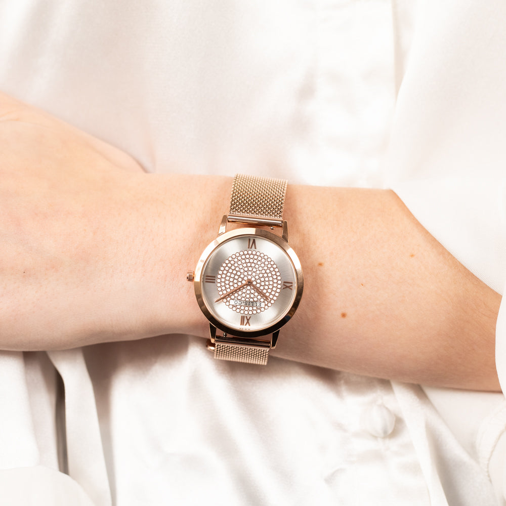 Ellis & Co Mariah Women's Rose Gold Stainless Steel Mesh Strap Wristwatch